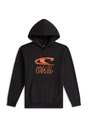 Black hoodie with front pocket and orange O'Neill logo and text on the chest.