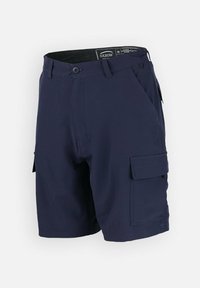 Shorts cargo marins en tissu résistant, dotés de poches latérales, d'une fermeture à bouton à l'avant, de passants de ceinture et d'une coupe droite.