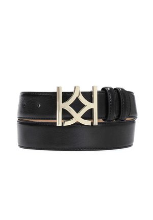 Beige smooth leather belt with a striking buckle - Pásek - black