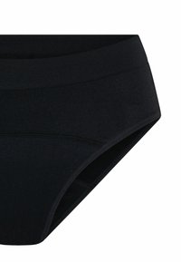 Schwarze Baumwollunterwäsche für Damen mit glatter Textur, hohem Bund und nahtlosem Design ohne sichtbare Muster oder Beschläge.