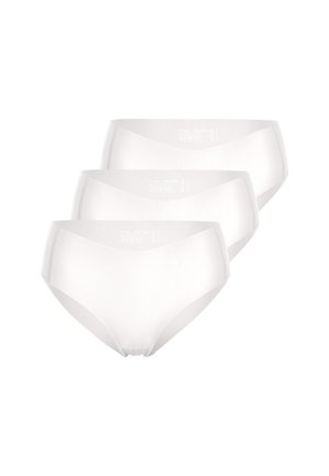 Mutandine bianche da donna in confezione da tre, caratterizzate da una texture liscia, un elastico in vita e un design classico.