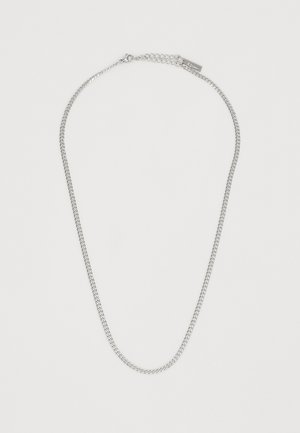 Metallist kaelakee läikiva hõbedase viimistlusega, mis sisaldab lingitud ahela disaini ja konksuklambri sulgemist, mille pikkust saab reguleerida.