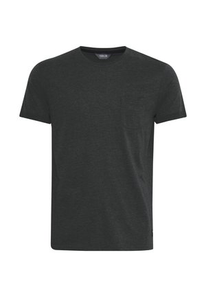 Tamsiai pilkas trumpomis rankovėmis marškinėliai, pagaminti iš minkštos medžiagos, su įprastu kirpimu ir maža kišene ant krūtinės. Lygi tekstūra ir lakoniškas dizainas.