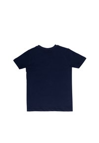 T-shirt in cotone blu navy con maniche corte, collo rotondo e orlo dritto. Texture liscia, senza motivi o grafiche visibili sul retro.