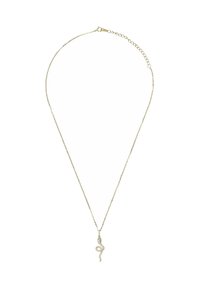 Höyhenenkevyinen kultaketju, jossa on ohut kaula-antu ja pieni käärmeentapainen riipus, joka on päällystetty pienillä kirkkailla kivillä.