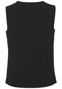 Black sleeveless top with a simple round neckline. Made from smooth fabric with a soft texture and a straight-cut hem for a clean finish.