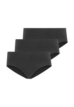 Tres pares de bragas hipster negras de tela elástica y sin costuras. Cada una cuenta con una cinturilla suave y un ajuste cómodo.