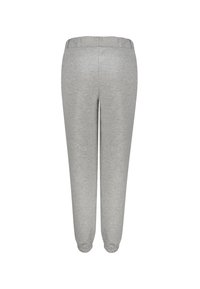 Graue Jogginghose aus weichem Material, mit elastischem Bund und Bündchen, glatter Oberfläche und lockerer Passform.