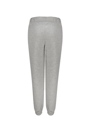 Graue Jogginghose aus weichem Material, mit elastischem Bund und Bündchen, glatter Oberfläche und lockerer Passform.