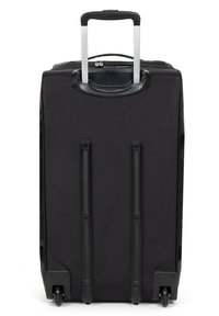 Schwarzer Koffer mit Rollen und einem teleskopischen Griff, aus strukturierter Stoff und mit harten Kunststoffakzenten, ausgestattet mit leichtgängigen Rollen und einem stabilen Boden.