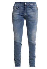 Džíny z denimu v světle modré barvě s mírně vybledlým vzhledem, pět kapsiček, zip a úzký střih.