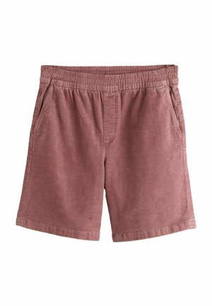 Herren Cordhosen-Shorts in Staubrosé mit elastischem Bund und Seitentaschen, knieumspielend und im lässigen Stil.