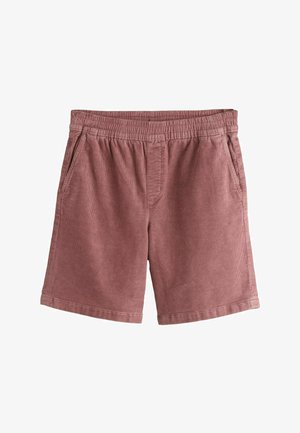 Herren Cordhosen-Shorts in Staubrosé mit elastischem Bund und Seitentaschen, knieumspielend und im lässigen Stil.