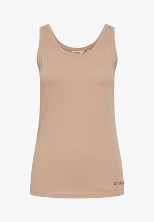 Heledbeez tank top pehmest kangast, millel on ümar kaelus ja väike logo detail ääres. Sile tekstuur, mugav disain.