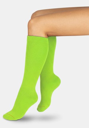 Normani, 5 PAAR KNIESTRÜMPFE MIT FARBIG ABGESETZTEM BUND BI-COLOR UNISEX - Kniestrümpfe - limette + magenta + apfelgrün + rot + orange