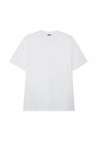 Hvid bomulds t-shirt med korte ærmer, rund halsudskæring og en afslappet pasform. Glat tekstur uden synlige mønstre eller logoer.