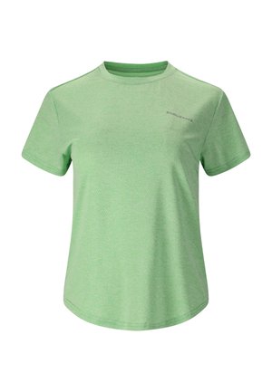 Lysegrøn kortærmet damesportst-shirt med rund hals og lille "ENDURANCE" logo på øverste venstre bryst.