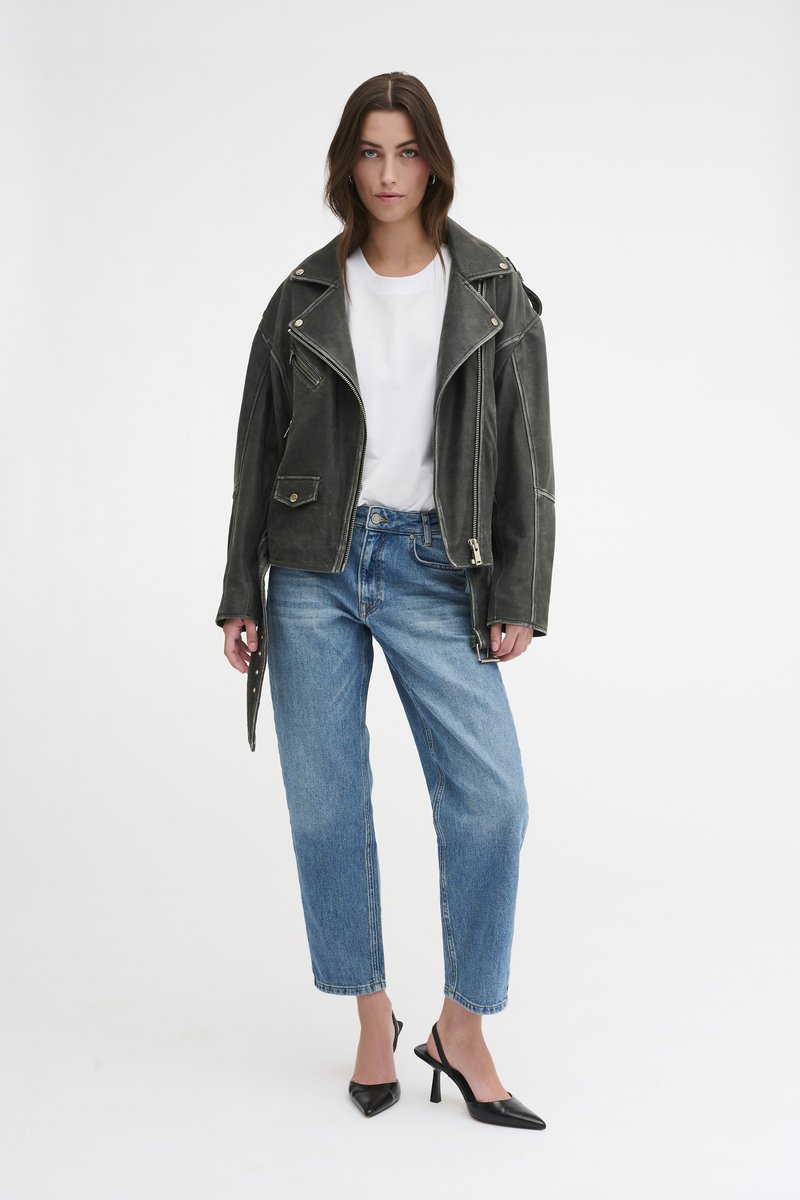 My Essential Wardrobe Lederjacke - medium grey retro wash/grau 