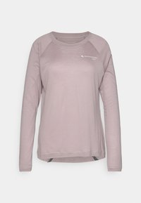 Helles rosa Langarmshirt aus weichem Material. Verfügt über Raglanärmel, einen runden Halsausschnitt und einen kleinen Logo-Druck auf der Brust.