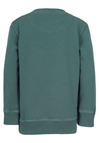 Mørkegrøn pullover sweatshirt, lavet af bomuldsmateriale, langærmet, ribbede manchetter og kant, ensfarvet design med rund hals og minimale stikningsdetaljer.