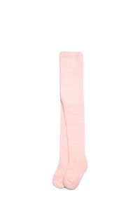 Calcetines hasta la rodilla de suave algodón rosa, con una textura lisa y parte superior acanalada, diseñados con puntas redondeadas para mayor comodidad.
