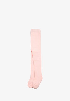 Calcetines hasta la rodilla de suave algodón rosa, con una textura lisa y parte superior acanalada, diseñados con puntas redondeadas para mayor comodidad.