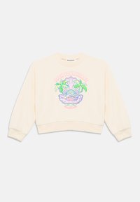 Ρουζ cropped φούτερ με ριμπ μανσέτες, με έγχρωμο γραφικό από φοίνικες και υδρόγειο, το κείμενο γράφει "ΑΝΟΙΞΕ ΤΗΝ ΚΑΡΔΙΑ ΣΟΥ."