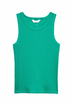 Ärmeloses, grünes, geripptes Tanktop mit rundem Ausschnitt und figurbetonter Silhouette, mit dem Label M&S.