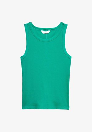 Canotta verde senza maniche a coste con scollo rotondo e silhouette aderente, etichettata M&S.