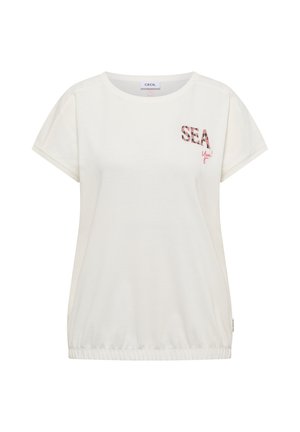 Cecil, T-SHIRT WITH ROUND NECK AND EMBROIDERY - T-shirt print - vanilla white