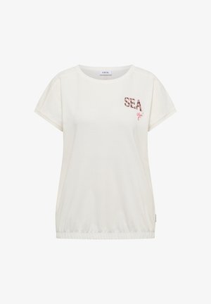 Cecil, T-SHIRT WITH ROUND NECK AND EMBROIDERY - T-shirt print - vanilla white
