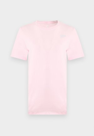 Ροζ ανοιχτό κοντομάνικο T-shirt με στρογγυλή λαιμόκοψη και μικρό λευκό λογότυπο Nike στο πάνω αριστερό μέρος του στήθους.
