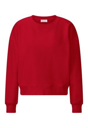 Roter Rundhals-Sweatshirt mit lockerer Passform. Verfügt über gerippte Bündchen und Saum, glattes Material und keine sichtbaren Muster oder Verzierungen.