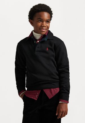 PLAID TRIM POLO COLLAR SWEATSHIRT UNISEX - Sweatshirt - black