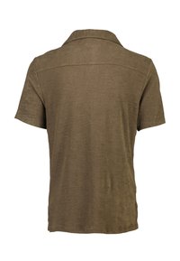 Korte mouwen polo shirt in olijfgroen, gemaakt van zachte, gestructureerde stof. Heeft een klassieke kraag en een rechte snit.