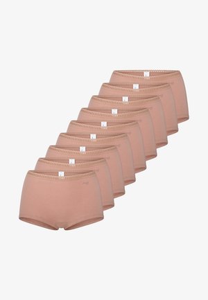 Packung mit zehn hellrosa Hipster-Unterhosen für Damen aus weicher Baumwolle, mit einem Spitzenbund und abgesteppten Kanten.