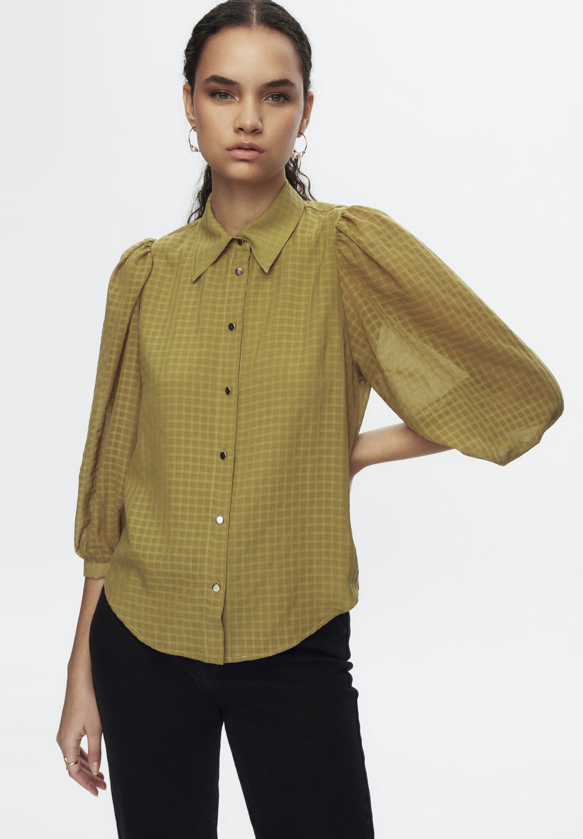 adL BALLOON SLEEVE - Button-down blouse - khaki - Zalando