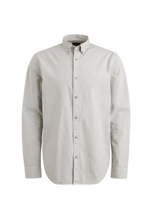 Svijetlosivi long-sleeve majica od pamuka s okruglim ovratnikom, prednjim gumbima i malim logotipom na prsima. Glatka tekstura, regular fit.