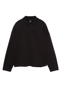 Zwarte polo met lange mouwen gemaakt van katoen, met een klassieke kraag, knoopsluiting met twee knopen en een ontspannen pasvorm met een rechte zoom.