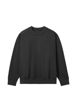 Sort sweatshirt lavet af en bomuldsblanding. Har rund hals, ribbede manchetter og en afslappet pasform med en glat tekstur.