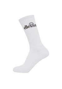 Chaussette en coton blanc avec texture ribbed et un logo "ellesse" noir sur le revers. Longueur mi-mollet avec un orteil renforcé pour plus de durabilité.