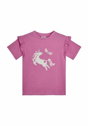 REGULAR FIT-APPLIQUÉ FRILL SHOULDER - Apdrukāts T-krekls - pink unicorn