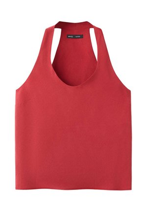 Canottiera rossa senza maniche con scollo a U e design con raceback, realizzata in tessuto liscio.