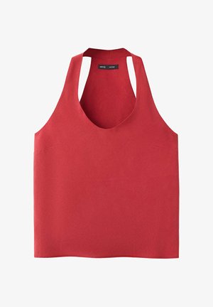 Canottiera rossa senza maniche con scollo a U e design con raceback, realizzata in tessuto liscio.