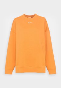 Orange långärmad sweatshirt i bomullsmix, med rund halsringning och en liten vit logotyp på bröstet. Mjuk textur och avslappnad passform.