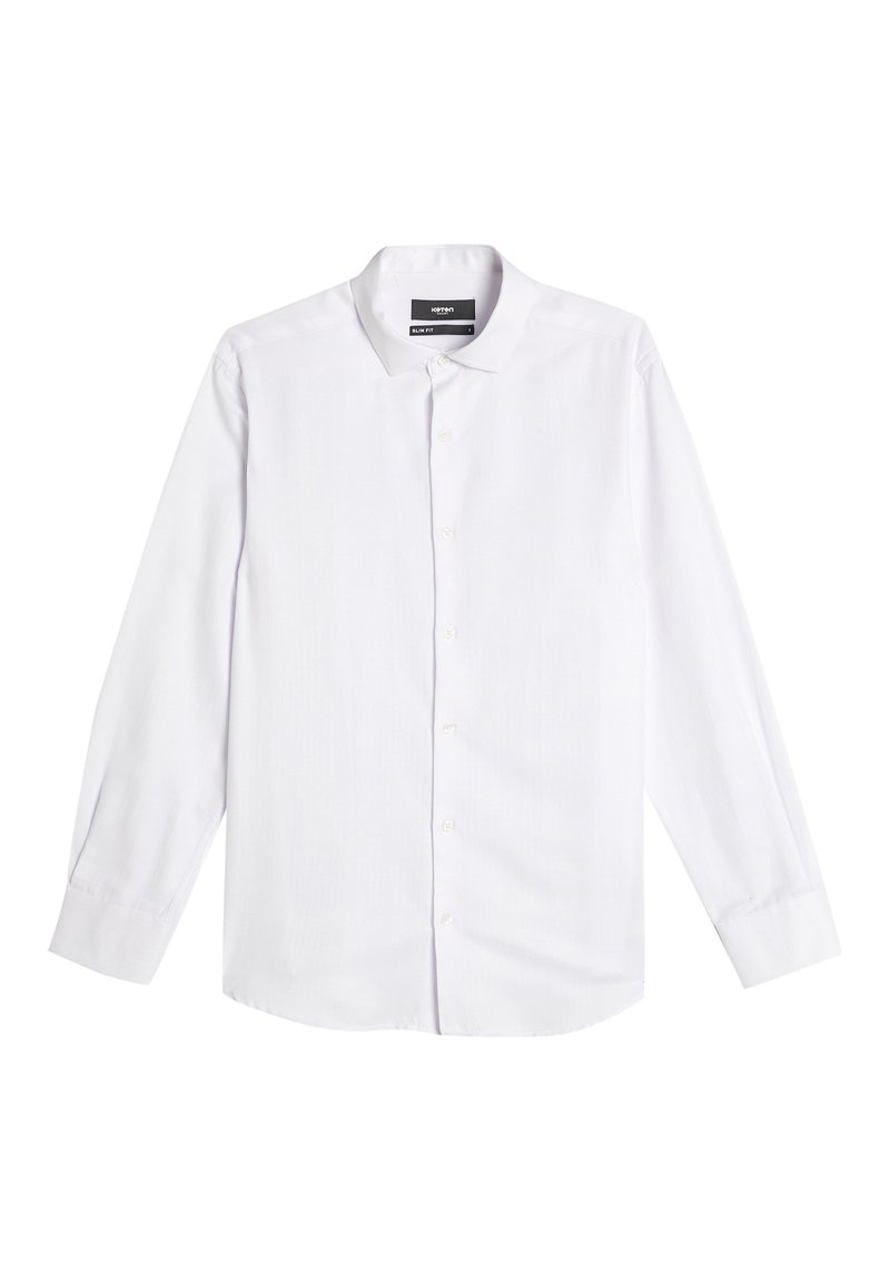 Witte langmouwen shirt in een slim fit. Kenmerkend zijn de klassieke kraag, de knoopsluiting en de gladde, gestructureerde stof. Evenwijdig geplaatste knopen.
