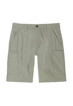 Lysegrå cargoshorts med frontlommer, cargolommer på begge ben, bæltestropper og knaplukning i taljen.