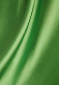 Tissu vert lisse et brillant avec des plis doux et une texture soyeuse, reflétant la lumière pour mettre en valeur sa surface lisse.