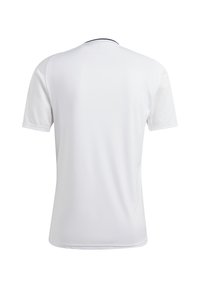 T-shirt bianco a maniche corte con scollo rotondo e pannelli laterali texturizzati. Realizzato in tessuto leggero e liscio. Design semplice e pulito.