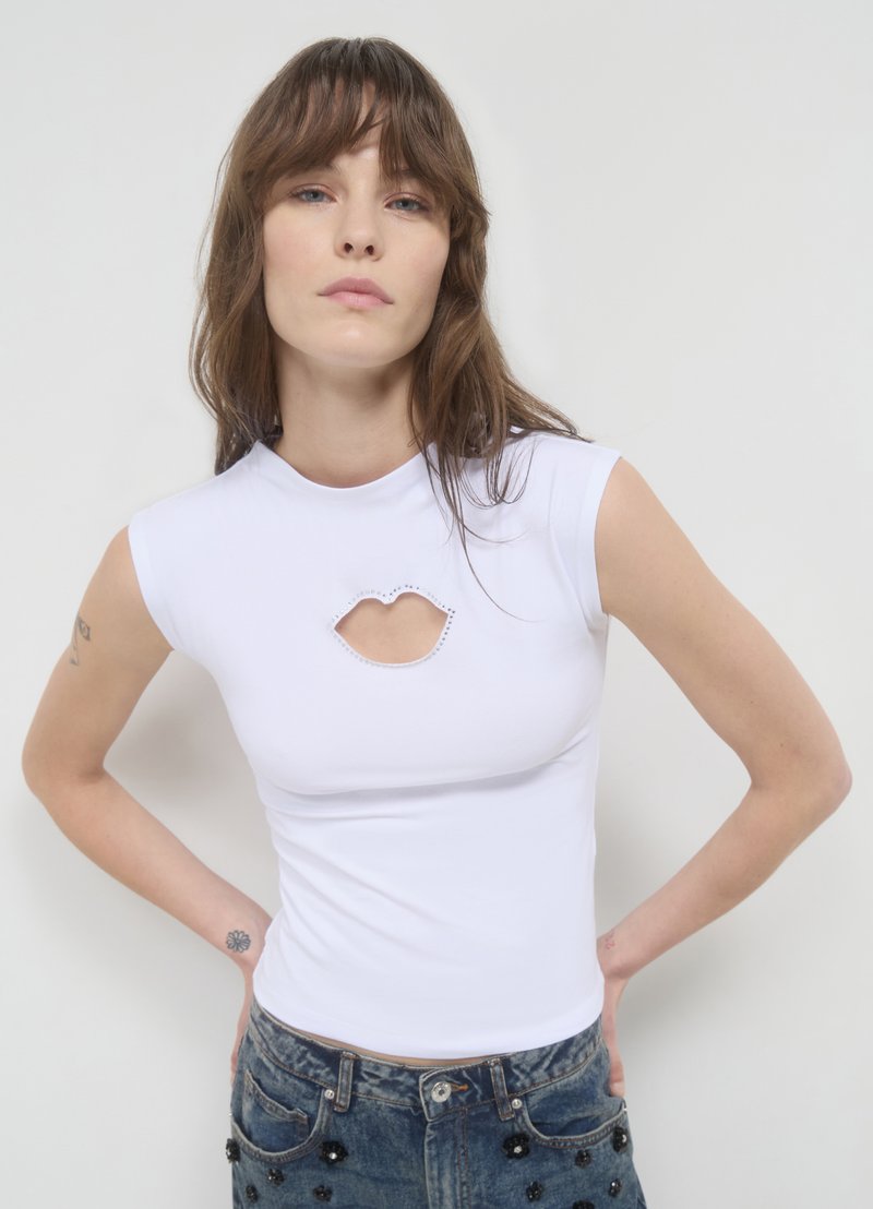 Calliope CUT OUT STRASS - Top - bianco ottico